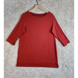 Eileen Fisher Tunic Top Women's PL Orange Viscose Stretch 3/4 Sleeve